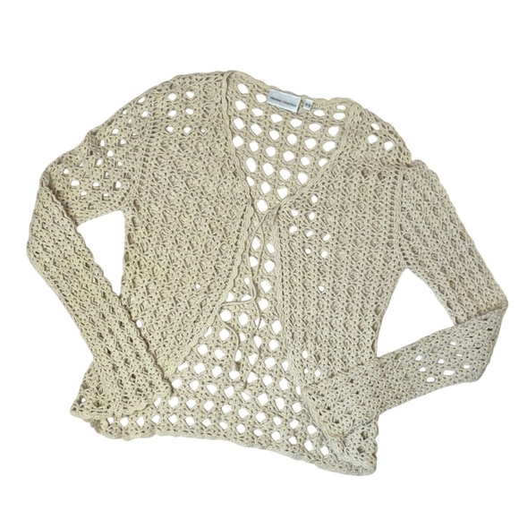 Premiere Collection Cream Crochet Boho Cardigan Cottagecore Long Sleeve Medium - Picture 6 of 11